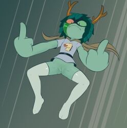 absolute_territory absurd_res adventure_time adventure_time:_fionna_&_cake antlers ass bottomless butt_from_the_front cartoon_network clothed clothing e254e elemental_creature elemental_humanoid equid equine female fionna_and_cake flat_chested flora_fauna frown genitals gesture hand_gesture hbo_max hi_res horn horse humanoid huntress_wizard leaf mammal middle_finger plant plant_humanoid shirt shirt_only small_breasts solo speed_lines topwear topwear_only vulva