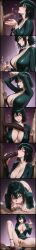 ai_generated allenby chastity chastity_cage chastity_device cum cum_in_pussy cum_inside dark-skinned_male dark_green_hair erect_penis erection femdom fubuki_(one-punch_man) green_dress green_eyes green_hair huge_cock humiliation interracial large_penis one-punch_man penis seductive sph teasing