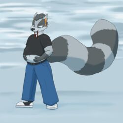 2017 anthro bashfulsprite goo male mammal possession procyonid raccoon stomach_bulge vore