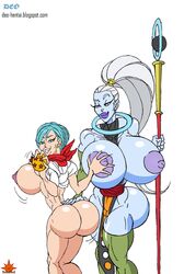 2girls alien alien_girl alternate_version_available angel_(dragon_ball) artist_name back_view bare_shoulders barefoot big_ass big_breasts big_butt blue_hair blue_skin breast_grab breast_outside bridal_gloves bubble_butt bulma_briefs busty butt_crack cleavage curvy dat_ass deoarts dragon_ball dragon_ball_super drawn dress ear_piercing earrings edit elbow_gloves erect_nipple erect_nipples eyelashes female female_only footwear front_view gloves grab grabbing green_footwear green_gloves green_legwear green_stockings halo holding_object hourglass_figure house human humanoid legwear long_hair looking_down looking_up mature milf mother multiple_females multiple_girls naked nude piercing ponytail pose posing purple_eyes shiny shiny_skin short_hair sideboob simple_background smiling staff standing stockings sun1sol third-party_edit tied_hair vados voluptuous white_background white_hair wide_hips yuri