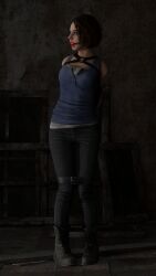 1girls 3d armbinder ball_gag belt_bondage bondage bondage bound bound_arms bound_legs brown_hair female femsub gag gagged jill_valentine kidnapped resident_evil rindekey slave slavegirl standing tank_top tied tied_up video_games