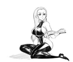 female female_only funsexydragonball hourglass_figure leather leather_clothing nico_robin one_piece reading sketch white_background