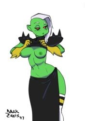 2017 alien alien_girl areolae asymmetrical_hair breasts cartoon_network curvy darkeros13 dated elbow_gloves female female_only flashing front_view gloves green_skin half-closed_eyes highres kneesocks large_breasts looking_away lord_dominator medium_breasts navel nipples no_bra pink_sclera pointy_ears runny_makeup sci-fi science_fiction scifi shirt_lift shoulder_pads side_slit signature socks solo solo_female spiked_shoulders spikes thedarkeros thighhighs toned wander_over_yonder white_background white_hair