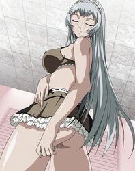 ass blush bra breasts chouun_shiryuu closed_eyes ikkitousen large_breasts long_hair standing white_hair