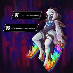 1:1 anthro arino asriel_dreemurr asriel_dreemurr_(god_form) balls black_sclera boss_monster_(undertale) bovid caprine clothed clothing dialogue digital_media_(artwork) erection foreskin fur genitals goat hi_res holding_melee_weapon holding_object holding_weapon horn humanoid_genitalia humanoid_penis male male_only mammal melee_weapon partially_clothed partially_retracted_foreskin penis robe simple_background small_penis smug solo sword text text_box undertale undertale_(series) weapon white_body white_fur