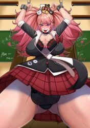 1futa areolae balls big_breasts breasts bulge captaintimbuktu chastity_cage chastity_device clothed clothing danganronpa danganronpa_2:_goodbye_despair fully_clothed futa_only futanari human junko_enoshima light-skinned_futanari light_skin long_hair low-angle_view nipples orgasm_denial penis solo standing