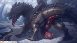 1boy 2018 all_fours anus ass backsack balls barbed_penis big_horns big_penis big_tail butt_pose capcom claws cloud conditional_dnp danza detailed_background digital_media_(artwork) digitigrade dragon dragon_tail erection feral grey_scales grey_tail hi_res hindpaw horn huge_cock huge_tail long_neck long_penis long_tail looking_at_viewer male male_only membranous_wings monster_hunter monster_hunter_world multicolored_tail nergigante nude open_mouth orange_eyes outside patreon paws penis pink_anus pink_tongue presenting presenting_balls presenting_hindquarters presenting_penis rear_view saliva scales scalie sharp_teeth sky snout snow solo spiked_tail spread_legs spread_wings spreading tan_tail teeth thick_penis thick_tail thick_thighs toe_claws tongue tongue_out video_games wings