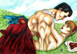 black_hair blonde_hair blue_eyes clark_kent dc dc_comics incest josileudo kryptonian linda_danvers muscular_male supergirl superman superman_(series)