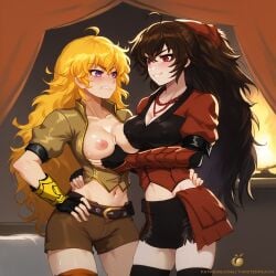 2girls age_difference ai_generated aroused daughter drunk groping groping_breasts incest jlullaby_(style) mother mother_and_daughter raven_branwen rwby self_upload tagme twistedpeach uncomfortable yang_xiao_long yuri