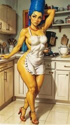 1girls 20th_century_fox 20th_century_studios ai_generated apron ass big_ass big_breasts breasts decademix female hair_blue high_heels huge_ass huge_breasts human large_ass large_breasts marge_simpson mature_female milf naked_apron realistic solo the_simpsons thick_thighs yellow_skin