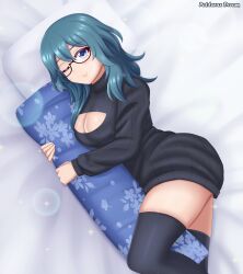 blue_eyes breasts byleth_(female)_(fire_emblem) byleth_(fire_emblem) byleth_(fire_emblem)_(female) female female_only fire_emblem fire_emblem:_three_houses glasses nintendo patdarux solo teal_hair