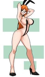 areola_slip bunny_ears female female_only glasses high_heels huge_breasts large_breasts nami nami_(one_piece) one_piece revealing_clothes saberrung tagme thighs