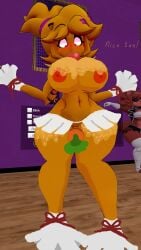 cally3d chica_(cally3d) chica_(fnaf) chiku cosplay cryptiacurves embarrassed fexa five_nights_at_freddy&#039;s foxy_(cally3d) foxy_(fnaf) fredina&#039;s_nightclub pose thanksgiving turkey