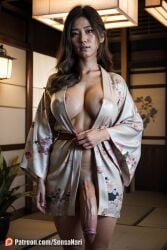 1futa ai_generated asian asian_futanari breasts detailed dickgirl erection futanari hi_res highres indoors japanese_clothes kimono large_breasts long_hair looking_at_viewer open_kimono paag parted_lips penis realistic ring sensanari solo standing testicles veins