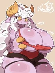 1girls anthro big_breasts breast_expansion calla_(doodlesack12) caprine ewe huge_breasts nyaswitchnya red_clothing sheep sheep_girl tagme very_long_hair white_hair yellow_eyes