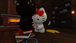 1girls 2boys 3d absurd_res black_body breasts chococat cinnamon_(cinnamoroll) cinnamoroll cinnamoroll_(series) female handjob hello_kitty hello_kitty_(character) hello_kitty_(series) kitty_white library roblox sanrio