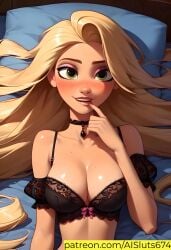 ai_generated ai_sluts disney disney_princess laying_on_bed on_bed rapunzel sole_female tangled