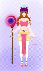 big_ass big_breasts big_legs cleric ginger ginger_hair green_eyes holding_object kupokatart looking_at_viewer magic_user magical_girl pelvic_curtain red_hair thick_ass thick_thighs