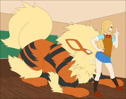 1girls 3_toes all_fours ambiguous_gender arcanine ass being_watched big_feet big_tail binbougami_ga! black_fur clothed clothing_lift crossover drooling empty_eyes eyelashes feet female_on_feral flat_chest flat_chested furry hair_over_one_eye hand_on_hips huge_ass human imminent_sex interspecies long_hair looking_away momiji_(binbougami_ga!) nintendo nude oblivious open_mouth orange_eyes orange_fur paws pointing pokemon pokemon_(species) pokemon_rgby pokephilia ribbon saliva school_uniform schoolgirl shirt shoes size_difference skirt small_breasts smile sniffing socks standing stripes sweat tail thick_thighs tongue upskirt white_eyes white_fur wide_hips zoophilia