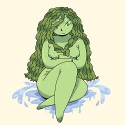 1girls chubby female green_hair green_skin nude sitting tagme viviancore water