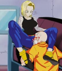 2d accurate_art_style alternate_version_available android_18 big_nutt clothed clothed_female dragon_ball dragon_ball_z female footwear full_color fully_clothed licking_pussy master_roshi no_penetration ntr surprised surprised_expression