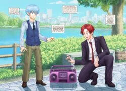 2boys akabane_karma assassination_classroom english_text fully_clothed male male_only multiple_boys pre-transformation saturnxart shiota_nagisa text transformation