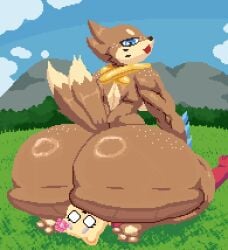 animated animated_gif animated_image big_ass blue_eyes bubble_butt despair facesitting floatzel muscular paws pokemon pokemon_(species) spinneborg tagme tail thick_thighs two_tails