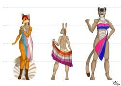 absurd_res anthro bisexual canid canine cougar eyewear felid feline female female/female fox ginger_(mel_vixen) glasses hare hi_res lagomorph leporid lesbian lgbt_pride lineup mammal mel_vixen mel_vixen(artist) muscular nude pride pride_color_flag pride_colors tasteful_nudity venus_figure xiadani