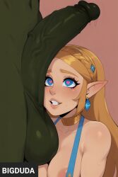 1boy 1boy1girl 1girls ahe_gao ai_generated bigduda bikini bimbo blonde_hair blowjob blue_eyes breasts cock cock_worship defeated drooling exposed_breasts ganondorf green_skin heart-shaped_pupils huge_cock hyper_penis mind_break partial_male princess_zelda self_upload sling_bikini tagme the_legend_of_zelda zelda_(breath_of_the_wild)