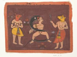 1725 18th_century absurd_res ambiguous_feral ambiguous_gender ambiguous_species ancient_art animal_head animal_humanoid armlet balls biped bite biting_another clothed clothed_humanoid clothed_male clothing coiling devanagari_text facial_hair feet feral flower for_a_head genitals gouache_(artwork) grass group hi_res holding_object human humanoid humanoid_feet humanoid_hands jewelry male male_human male_humanoid mammal mustache necklace nude nude_human nude_male painting_(artwork) pelvic_curtain plant plantigrade public_domain reptile restrained scalie serpentine simple_background snake standing text topless topless_humanoid topless_male traditional_media_(artwork) traditional_painting_(artwork) unknown_artist