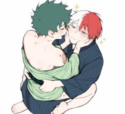 2boys back bare_back bare_legs barefoot bite_mark blush boku_no_hero_academia bones_(company) freckles green_hair hickey izuku_midoriya japanese_clothes kimono legs meltnotmelt midoriya_izuku moaning multicolored_hair multiple_boys my_hero_academia pleasured_male red_hair riding scar sex short_hair shounen_jump shouto_todoroki sitting soles tododeku todoroki_shoto toes two-tone_hair white_hair yaoi yukata