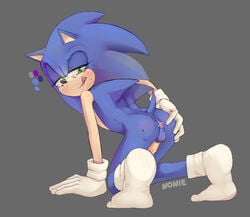 1boy 2d anus arm_support ass ass_grab balls blue_fur blush crying furry gay gloves green_eyes hedgehog male male_only mammal nonie penis presenting presenting_penis socks solo sonic_(series) sonic_the_hedgehog tears tongue tongue_out