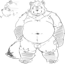 1boy 2018 anthro balls canine male male_only mammal moobs nipples overweight overweight_male penis simple_background solo suishou0602 tanuki white_background