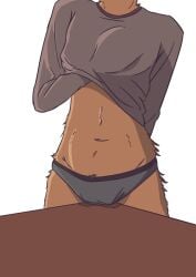 absurd_res against_furniture against_surface against_table anthro belly bodily_fluids brown_body camel_toe cel_shading clothing digital_media_(artwork) female fluffy_body fluffy_hips fur fur_tuft furniture genital_fluids genitals hand_under_shirt hi_res himynameis krita_(artwork) mammal masturbation midriff navel oversized_clothing panties plump_labia shaded simple_background simple_shading solo table tuft underwear vaginal_fluids vulva wet wet_clothing wet_underwear white_background wood wood_furniture wood_table