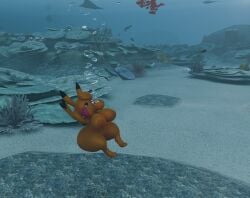 1girls aquaphilia breasts bubbles female furry nintendo nipples nude pikachu pokemon puffy_cheeks relaxing sea shortstack solo underwater zantzusui