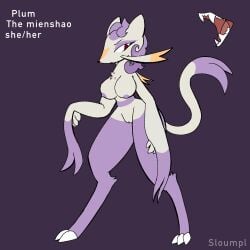 sloumpl anthro furry pokemon pokemon_(species) mienshao original_character flat_colors self_upload female solo model_sheet reference_sheet