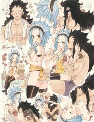 1boy apron black_hair blue_hair breasts brown_eyes clothed cunnilingus doggy_style earrings fairy_tail female gajeel_redfox kissing kitchen larger_male leg_lock levy_mcgarden montage nipples romantic sequential sex size_difference small_breasts smaller_female smile sweat upright_straddle wholesome