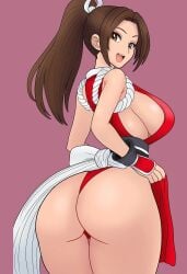 1girls ass ass_focus bare_shoulders bojack198 breasts brown_eyes brown_hair fatal_fury female_fighter female_focus female_ninja female_warrior fingerless_gloves from_behind gloves huge_ass king_of_fighters kunoichi large_ass large_breasts long_hair looking_back mai_shiranui matching_hair/eyes ninja open_mouth ponytail red_clothing red_gloves sideboob sleeveless smile snk teeth thong upper_teeth_only