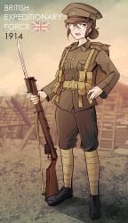 1910s 1914 1girls alice_younger barbed_wire bayonet british british_army british_expeditionary_force british_female british_girl brown_hair brown_hair_female brunette brunette_female brunette_hair female female_focus female_only first_world_war glasses history lance_corporal military military_clothing military_uniform peaked_cap soldier soldier_uniform solo solo_female trench trench_warfare trenches uniform uniform_female war white_skin world_war_1 ww1