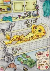 2010 anthro balls bathroom erection fur furry furry_only green_eyes hobbesrazz male male_only penis ratchet_(ratchet_and_clank) ratchet_and_clank removed_clothing traditional_media video_games wrench