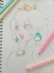 1girls big_lips bimbo_lips breasts female lips lipstick marker marker_(artwork) marker_(medium) not_porn pink_lipstick plush_lips princess_peach shiny_lips solo traditional_art traditional_media traditional_media_(artwork) venkydraws