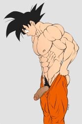 dragon_ball dragon_ball_z goku son_goku verilik 1boy abs bara biceps big_penis big_pecs six_pack black_hair foreskin flaccid uncut uncut_penis genitals happy_trail male male_only male_focus muscular muscular_male navel nipples pecs pubes pubic_hair solo solo_male spiky_hair masculine_male masculine penis_out uncensored