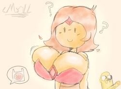 adventure_time big_breasts breasts_bigger_than_head cartoon_network confused finn_the_human flame flame_princess jake_the_dog large_breasts smile themoll