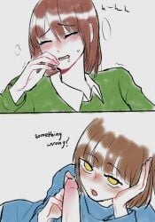 ambiguous_gender chara clothed dirty_talk frisk futanari futasub handjob nikomochi nonbinary nonbinary_(lore) orgasm orgasm_face teasing undertale