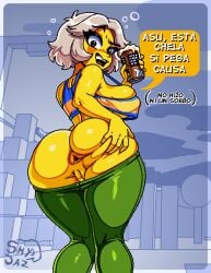 1girls anus anus_focus ass background beer beer_can blue_tank_top cream_hair drunk exposed_anus grabbing_ass green_leggings layunu leggings looking_at_viewer meme pixel_art pussy roblox roblox_avatar robloxian short_hair shy_jaz spanish_text standing tank_top translation_request vagina yellow_body yellow_skin youtube youtuber