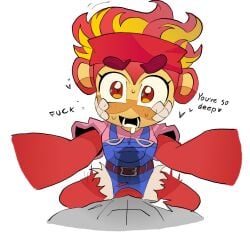 1boy 1girls anthro bloons_td_6 bloons_tower_defense btd6 cock_hungry gwendolin_(bloons_tower_defense) looking_at_viewer monkey monkey_girl pov primate real_saming text vaginal_penetration