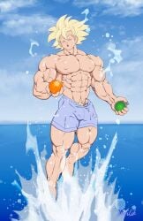 verilik dragon_ball dragon_ball_z son_goku goku 1boy abs bara biceps rising_from_the_water dragon_radar blonde_hair blonde-haired_male male male_only male_focus muscular muscular_male muscular_thighs muscular_arms muscular_legs closed_eyes happy_trail navel pecs big_pecs saiyan saiyan_male super_saiyan solo solo_male spiky_hair masculine_male masculine uncensored swimming_trunks