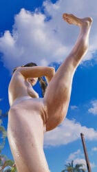 tekken tekken_8 mod 3d pinup low-angle_view low_angle low_view black_hair asian asian_female 1girl female feet breasts booty ass butt wet wet_pussy hairless_pussy pussy sweat sweating chinese_female nude nude_female naked somalistreetlizard shiny_skin shiny legs leg_up armpits
