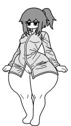 sewerslvt sewerslvt_(artist) jvne_(sewerslvt) music_(culture) traced white_skin white_shirt shirt almost_naked pussy pussy_lips thick_thighs thighs shortstack big_ass small_breasts short_hair ponytail looking_away 1girls