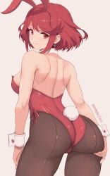 1girls 2d 2d_(artwork) alternate_costume ass back back_view bunny_ears bunny_tail bunnysuit female female_focus high_resolution highres light-skinned_female light_skin looking_at_viewer looking_back looking_back_at_viewer nintendo perfect_body pyra pyra_(xenoblade) red_bunny_ears red_bunnysuit red_eyes red_hair sexy short_hair simple_background slim_girl smiling smiling_at_viewer solo solo_female solo_focus standing tight_clothing white_background xenoblade_(series) xenoblade_chronicles_2 zelc-face
